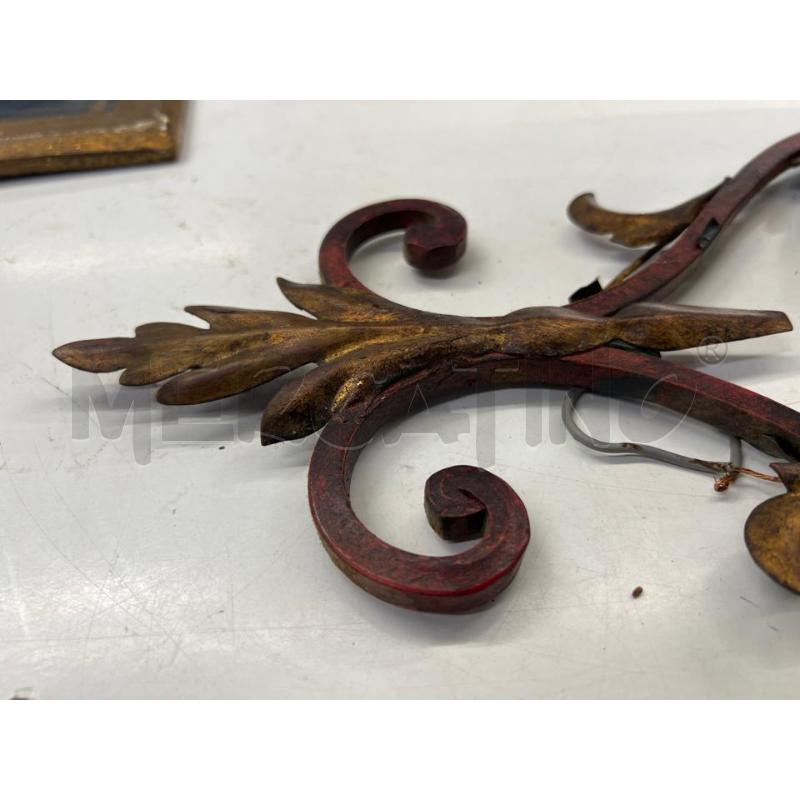 APPLIQUE FERRO BATTUTO ROSSA ARTIGIANALE GRANDE 3 LUCI  | Mercatino dell'Usato Teramo 3