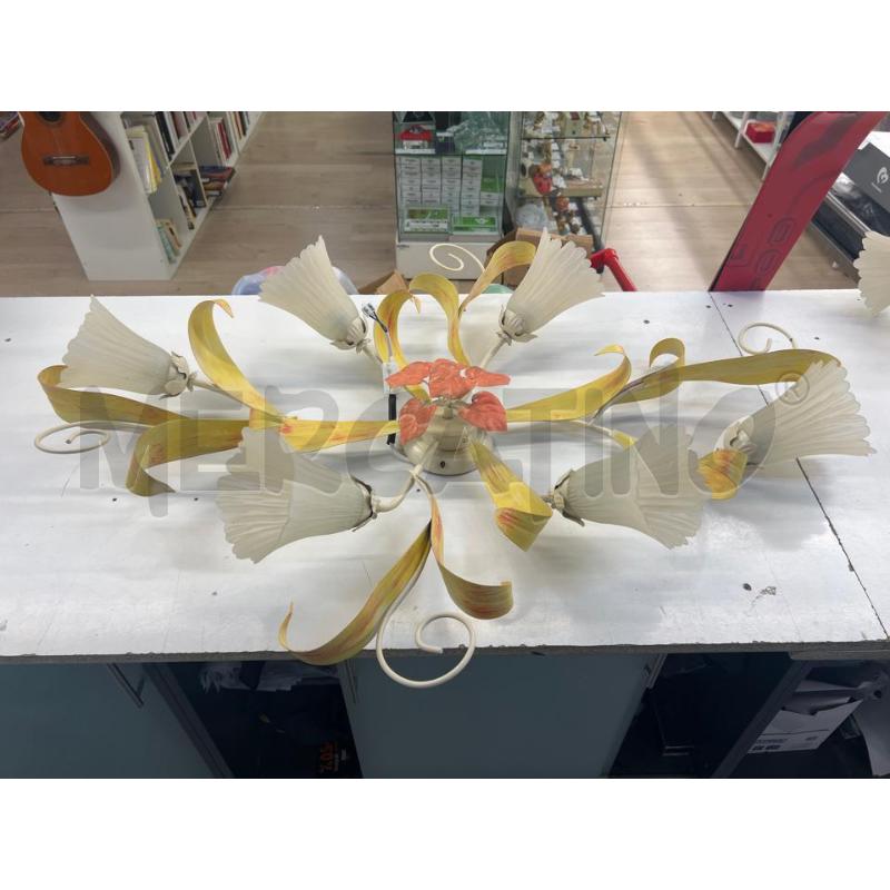 APPLIQUE SOFFITTO 6 LUCI PLAFONIERA FERRO BATTUTO BEIGE  | Mercatino dell'Usato Teramo 1