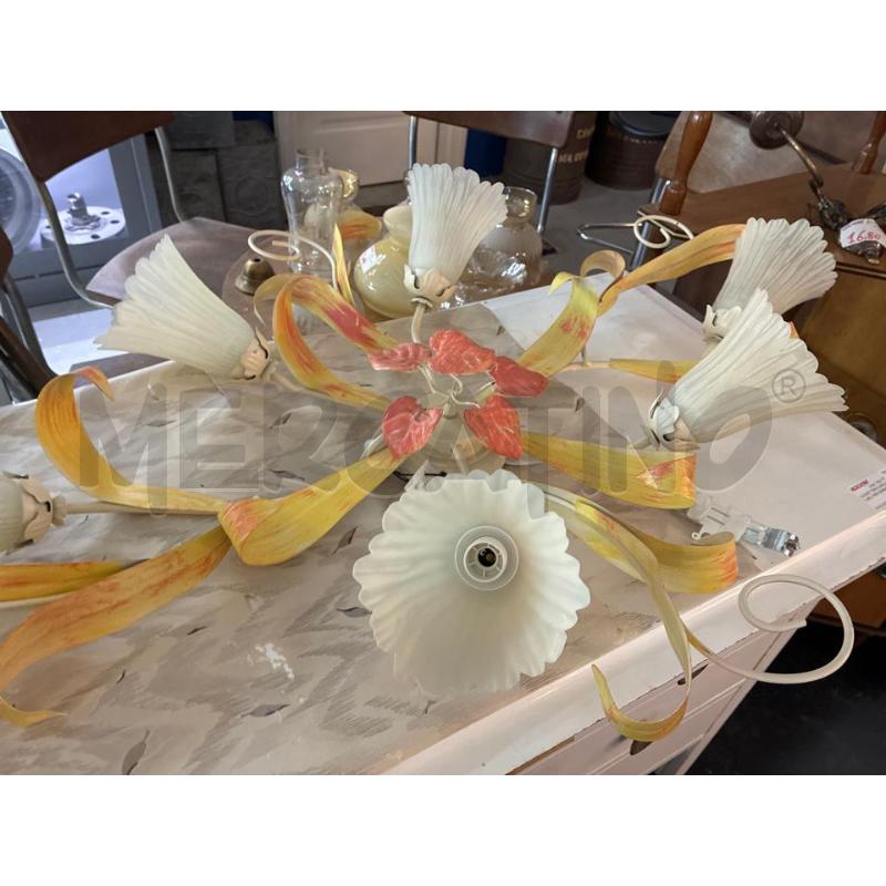 APPLIQUE SOFFITTO 6 LUCI PLAFONIERA FERRO BATTUTO BEIGE  | Mercatino dell'Usato Teramo 2
