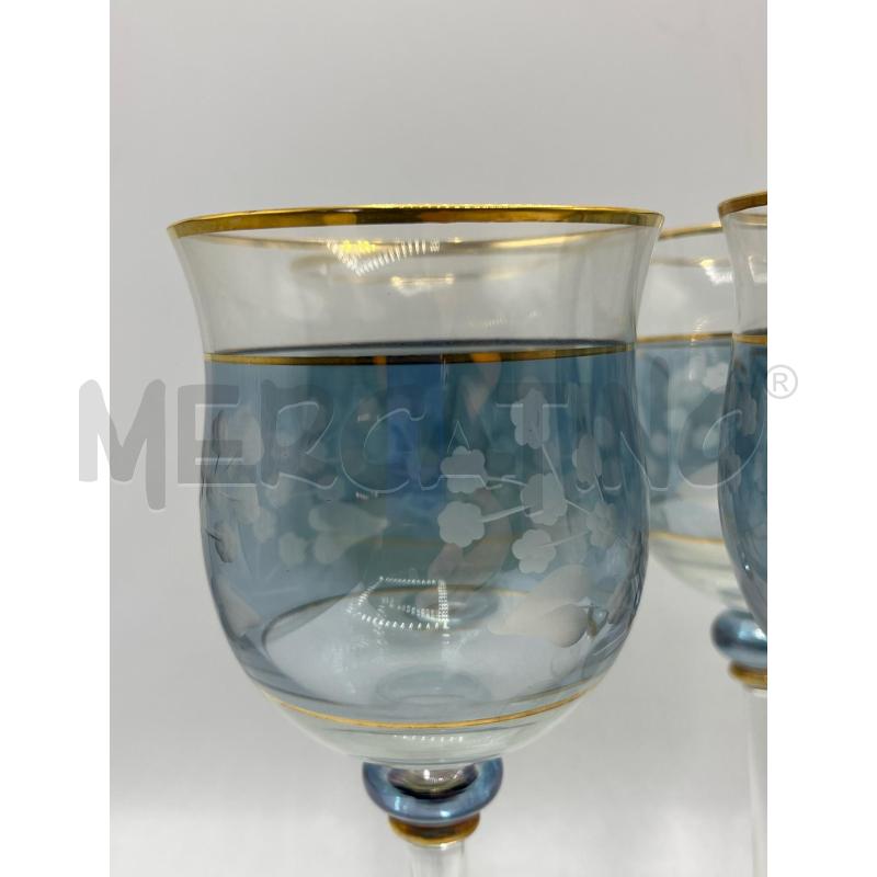 BICCHIERI PZ. 6 CALICI VETRO BLU OPERATI FIORI FINITURE DORATE | Mercatino dell'Usato Teramo 2