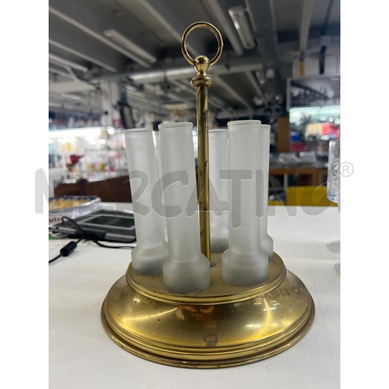 BICCHIERI PZ. 6 DA LIQUORE CON SUPPORTO OTTONE DORATO VINTAGE DESIGN ANNI 70 80 | Mercatino dell'Usato Teramo 1