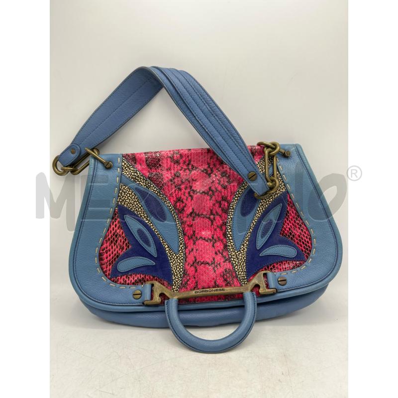 BORSA DONNA BORBONESE A SPALLA BLU AVIO FANTASIA RETTILE FUCSIA  | Mercatino dell'Usato Teramo 1