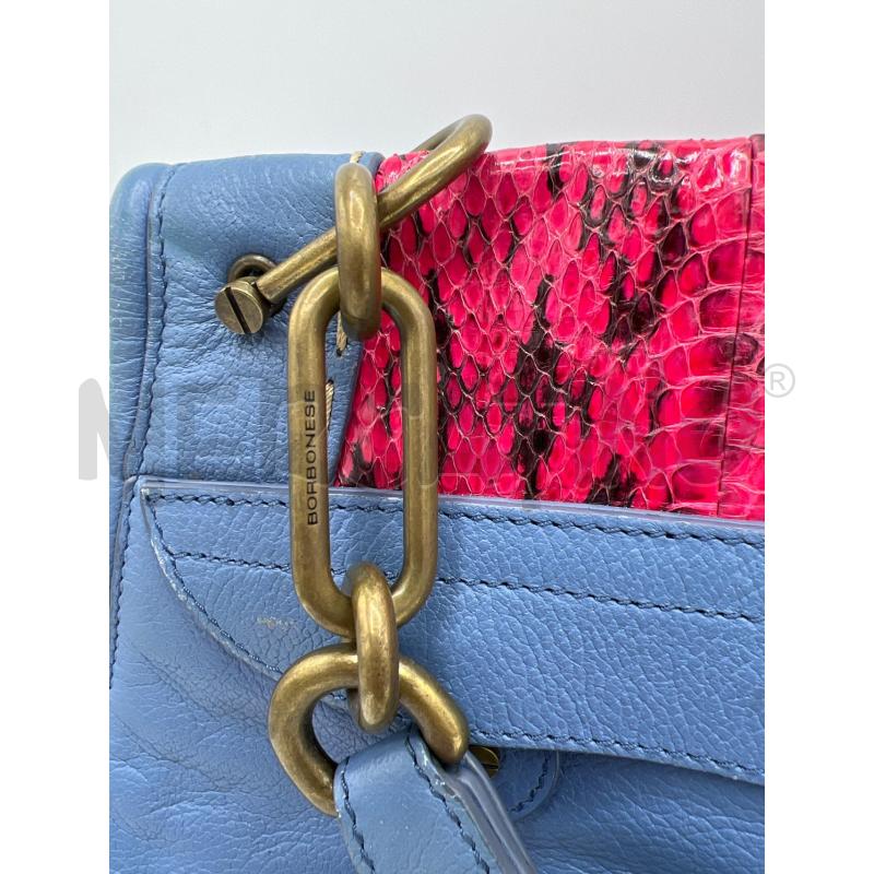 BORSA DONNA BORBONESE A SPALLA BLU AVIO FANTASIA RETTILE FUCSIA  | Mercatino dell'Usato Teramo 3