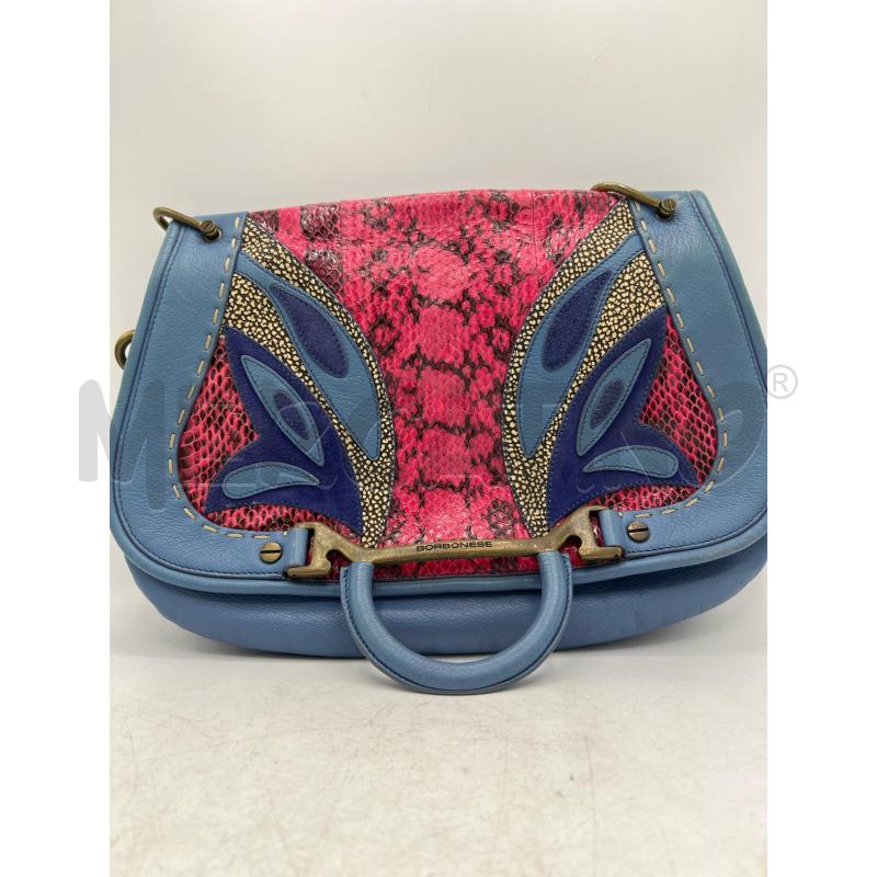 BORSA DONNA BORBONESE A SPALLA BLU AVIO FANTASIA RETTILE FUCSIA  | Mercatino dell'Usato Teramo 4