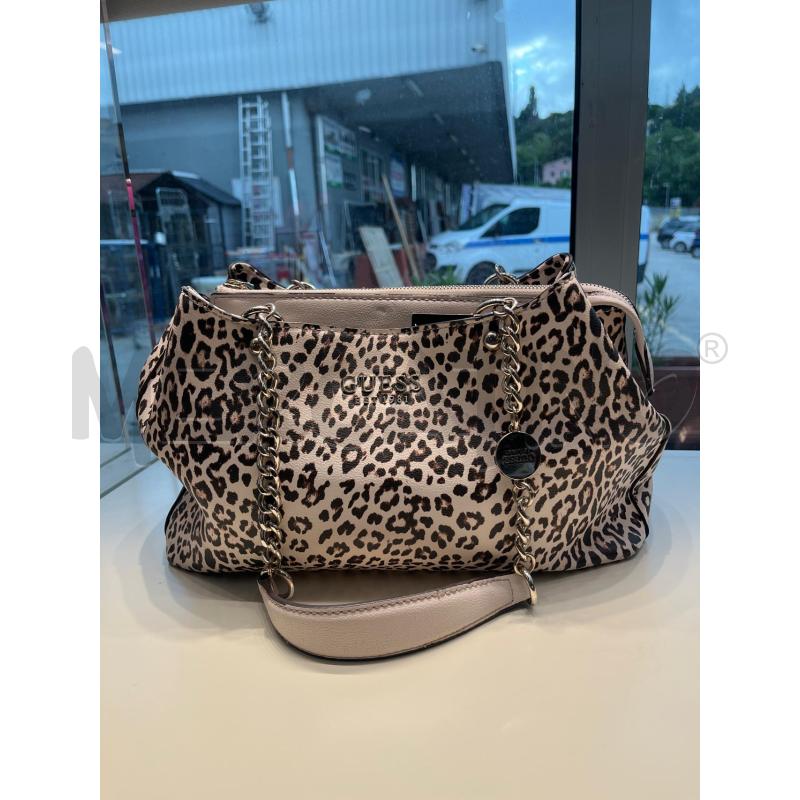 BORSA DONNA GUESS FANTASIA ANIMELIER BEIGE MARRONE MANICI CATENA | Mercatino dell'Usato Teramo 1