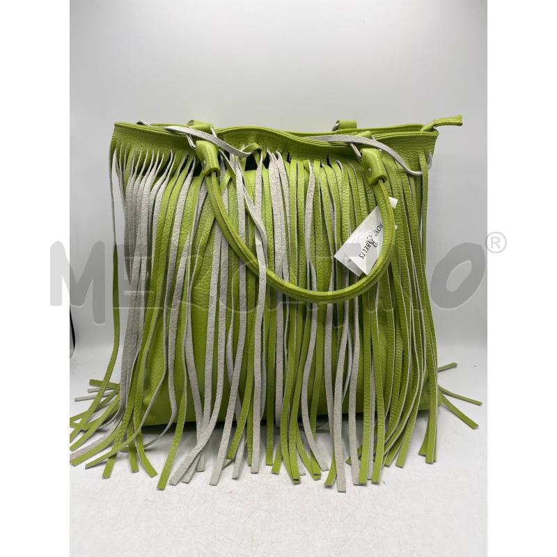 BORSA DONNA IN PELLE VERDE ACIDO CON FRANGE | Mercatino dell'Usato Teramo 1