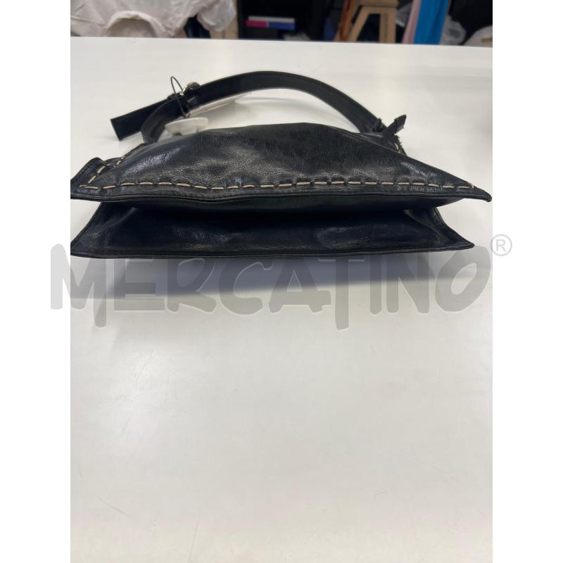 BORSA DONNA MALANDRINO NERA IN PELLE NERA CUCITURE BEIGE  | Mercatino dell'Usato Teramo 3