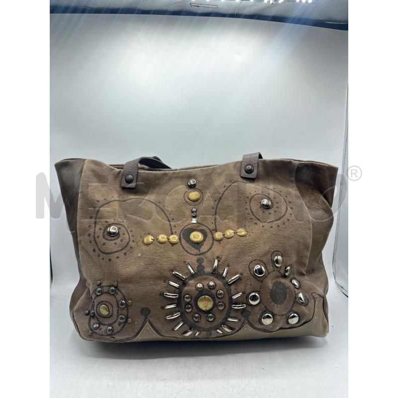 BORSA DONNA MALIPARMI MARRONE DOPPIO TESSUTO INSERTI IN PELLE  | Mercatino dell'Usato Teramo 1