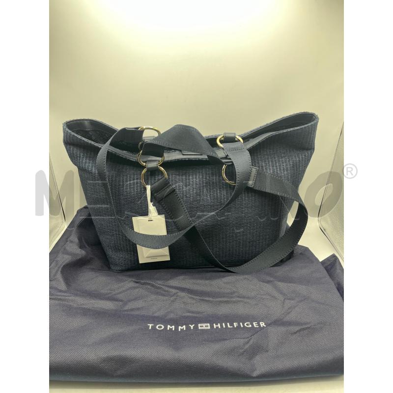 BORSA DONNA TOMMY HILFIGER BLU IN PAGLIA MANICI CORTI E LUNGHI | Mercatino dell'Usato Teramo 2