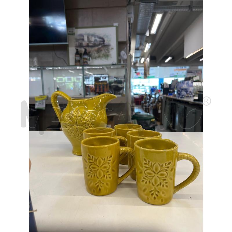BROCCA E 6 BICCHIERI GIALLI CON FIORE CERAMICA | Mercatino dell'Usato Teramo 1