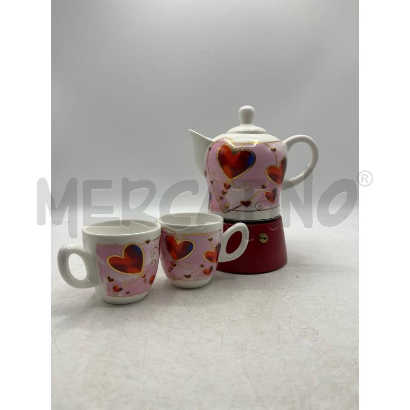 CAFFETTIERA MOKA + 2 TAZZINE CUORI ROSA  | Mercatino dell'Usato Teramo 1