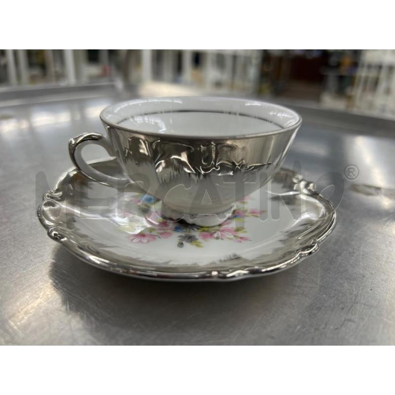 CAFFE' SET 8 TAZZE PORCELLANA FINITURE ARG + CAFF LAT ZUC + PIAT | Mercatino dell'Usato Teramo 2