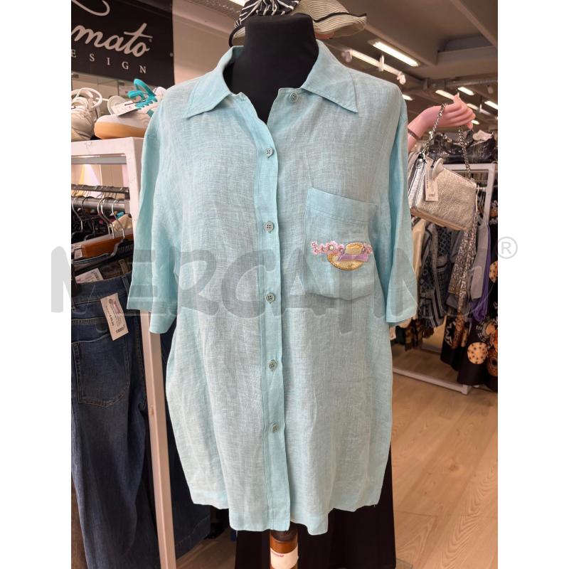 CAMICIA DONNA LES COPAINS VERDE ACQUA MANICA CORTA CAPPELLINO IN RILIEVO SU TASCA | Mercatino dell'Usato Teramo 1