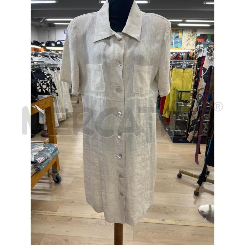 CAMICIONA DONNA MADE IN ITALY BEIGE MANICA CORTA BOTTONI PERLATI SPALLINA IMBOTTITA DI LINO | Mercatino dell'Usato Teramo 1