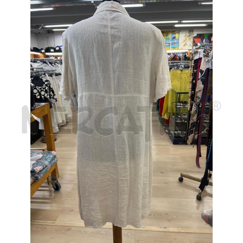 CAMICIONA DONNA MADE IN ITALY BEIGE MANICA CORTA BOTTONI PERLATI SPALLINA IMBOTTITA DI LINO | Mercatino dell'Usato Teramo 2