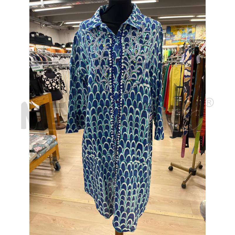 CAMICIONE DONNA GIACOMO CINQUE FANTASIA BLU ELETTRICO VERDE PERLINE | Mercatino dell'Usato Teramo 1