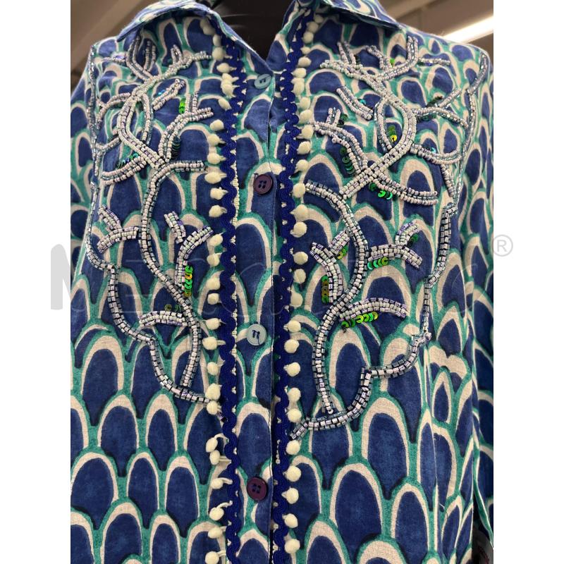 CAMICIONE DONNA GIACOMO CINQUE FANTASIA BLU ELETTRICO VERDE PERLINE | Mercatino dell'Usato Teramo 3