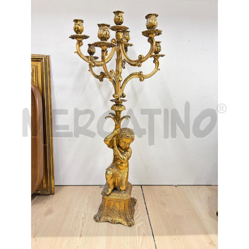 CANDELABRO EPOCA IN BRONZO DORATO BASE PUTTO H. 87CM 5 LUCI  | Mercatino dell'Usato Teramo 1
