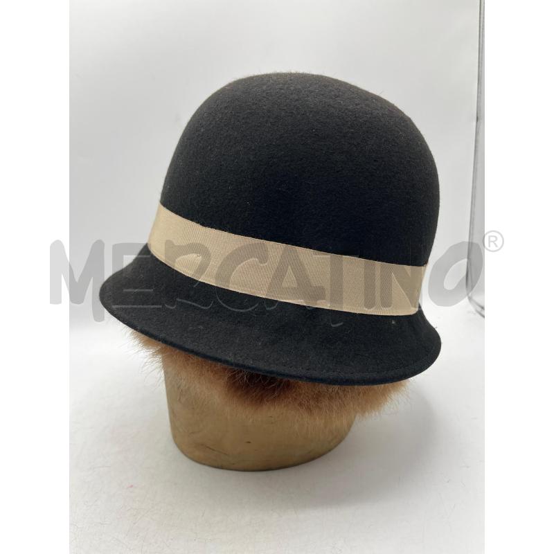 CAPPELLO DONNA BORSALINETTE NERO FASCIA BEIGE  | Mercatino dell'Usato Teramo 2