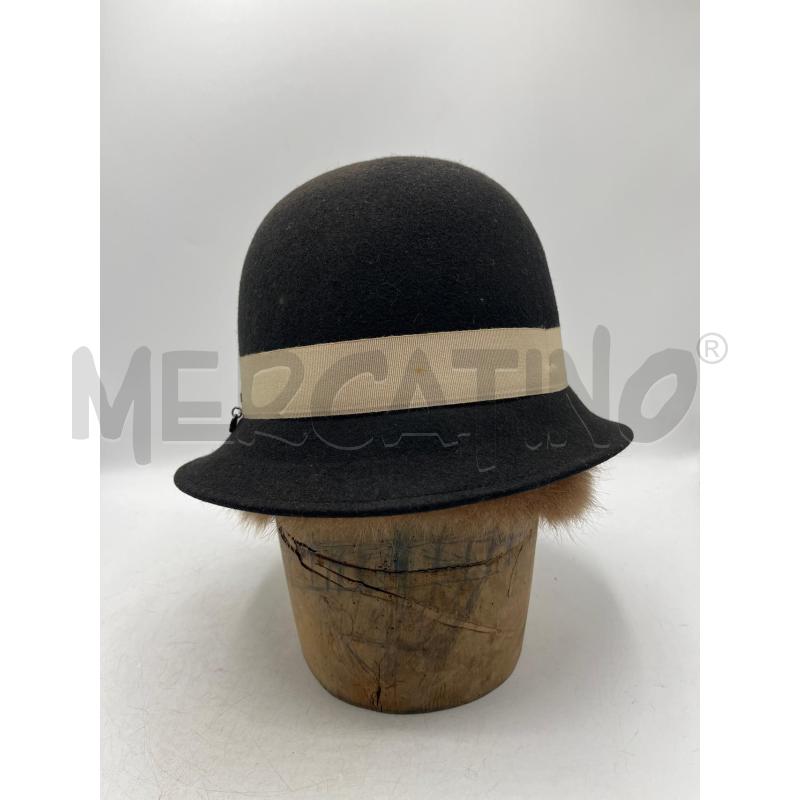 CAPPELLO DONNA BORSALINETTE NERO FASCIA BEIGE  | Mercatino dell'Usato Teramo 3