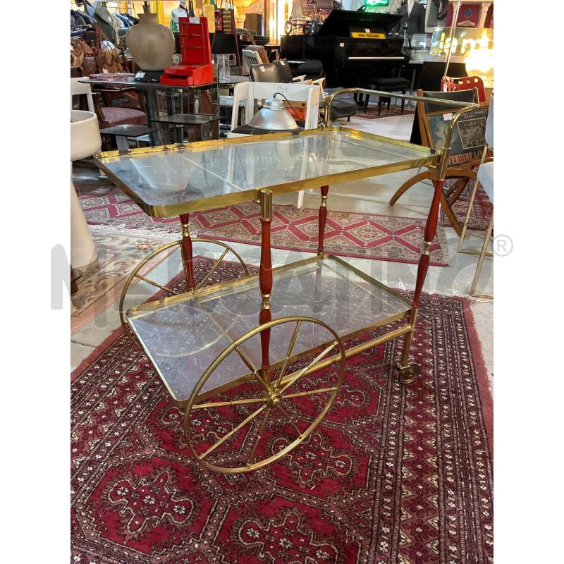 CARRELLO PORTAVIVANDE OTTONE LEGNO E VETRO RUOTE GRANDI | Mercatino dell'Usato Teramo 3