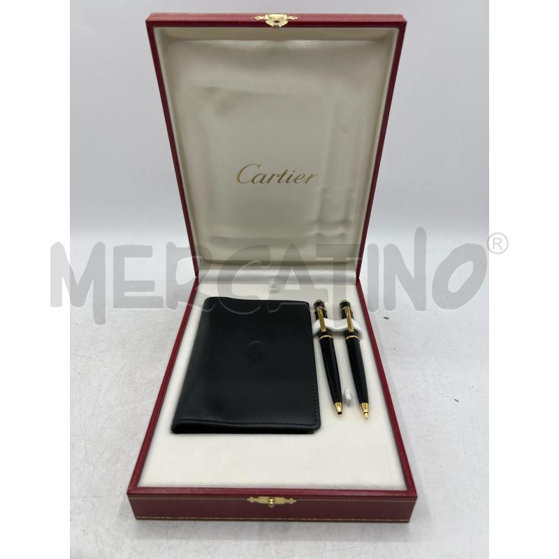 CARTIER DIABOLO ROLLER E PENNA A SERA IN ACCIAIO COMPOSITE NERO CON PORTA BIGLIETTINI IN PELLE  | Mercatino dell'Usato Teramo 1