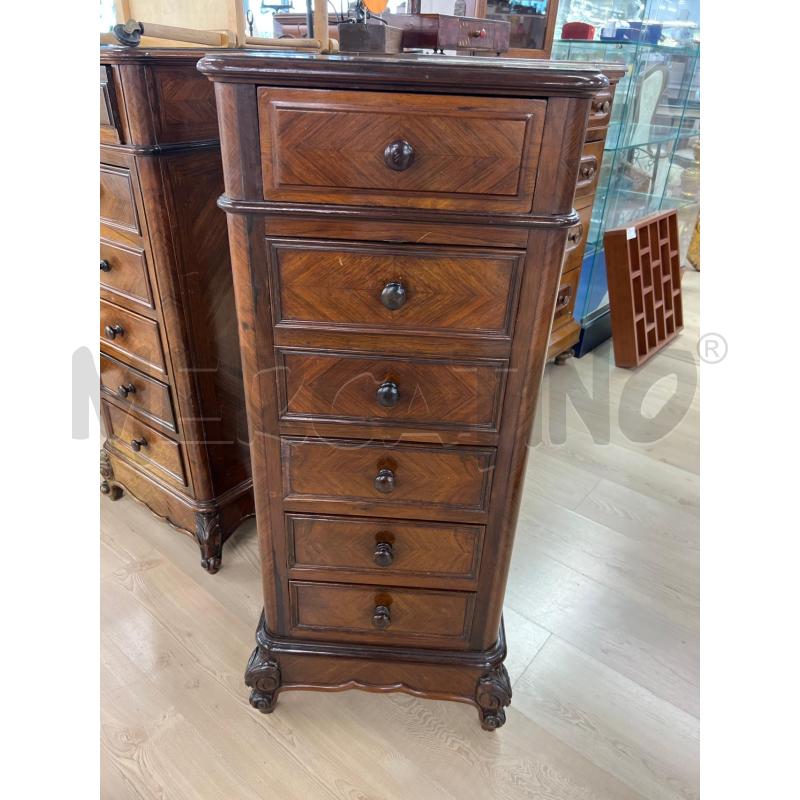 COMODINO ALTO CASSETTIERA 6 CASSETTI ANTICO PIEDE LAVORATA STILE INGLESE IN LEGNO MASSELLO | Mercatino dell'Usato Teramo 1