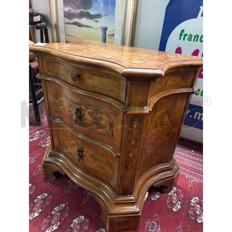 COMODINO LEGNO SAGOMATO A CASSETTINI INTARSIATI DA RESTAURARE | Mercatino dell'Usato Teramo 2