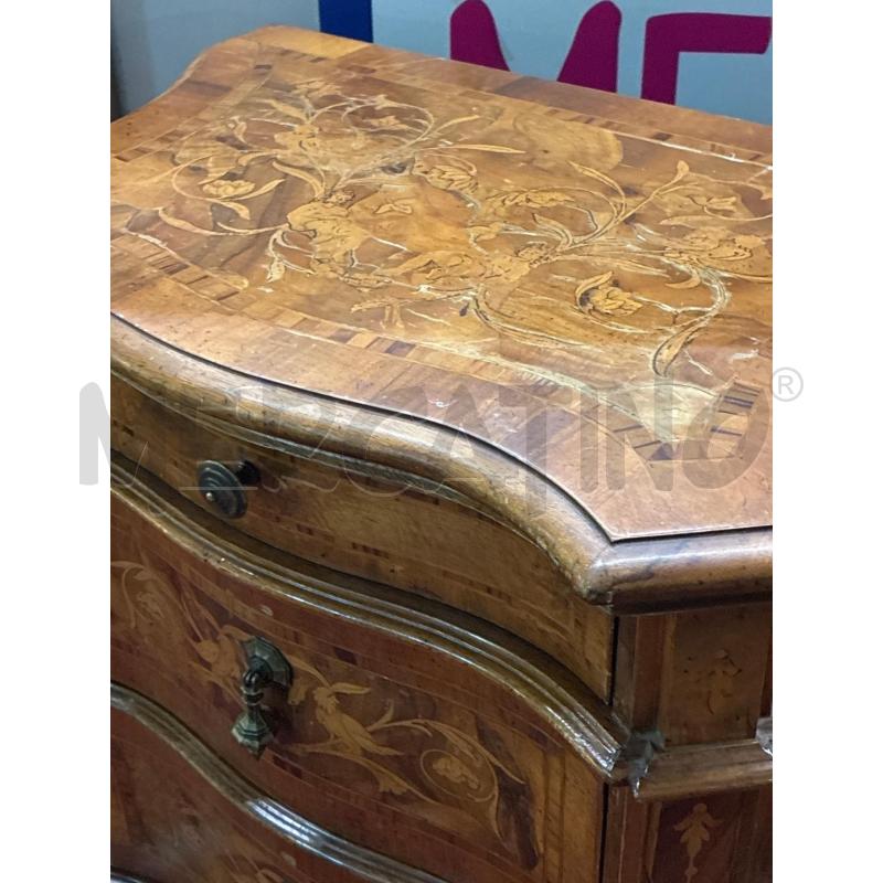 COMODINO LEGNO SAGOMATO A CASSETTINI INTARSIATI DA RESTAURARE | Mercatino dell'Usato Teramo 3