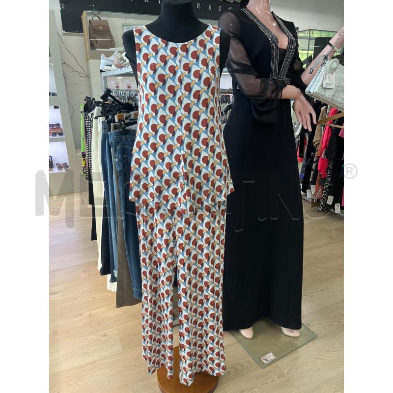 COMPLETO DONNA MALIPARMI FANTASIA CELESTE MARRONE CANOTTA E PANTALONE  | Mercatino dell'Usato Teramo 1