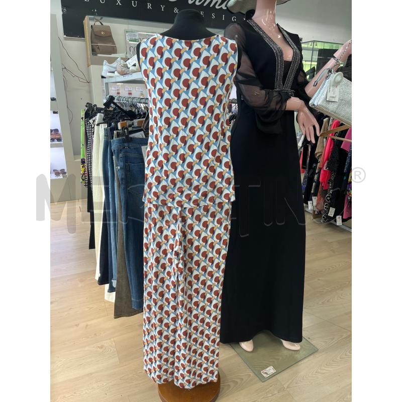 COMPLETO DONNA MALIPARMI FANTASIA CELESTE MARRONE CANOTTA E PANTALONE  | Mercatino dell'Usato Teramo 2