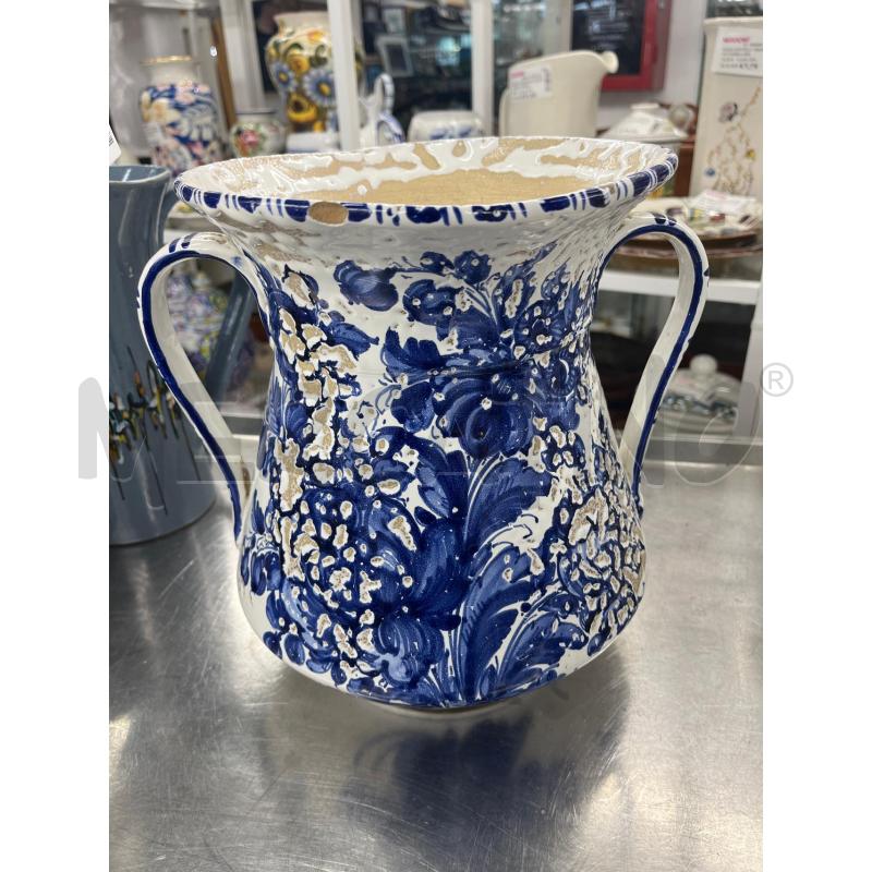 CONCA CERAMICA CASTELLI FIORE BIANCO BLU EFFETTO ANTICHIZZATO | Mercatino dell'Usato Teramo 1