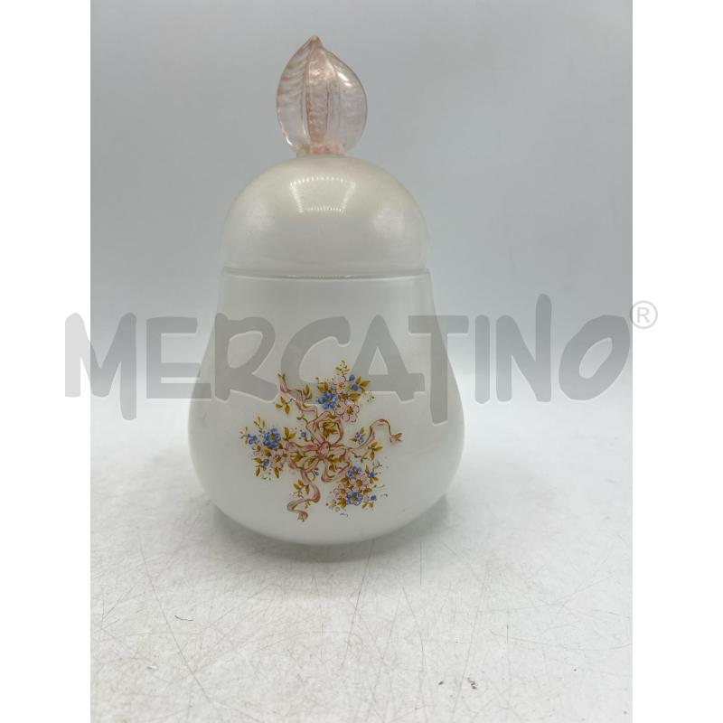 CONTENITORE VETRO SATINATO BIANCO DECORAZIONE FLORALE TAPPO FOGLIA ROSA STUDIO SELEZIONE | Mercatino dell'Usato Teramo 1