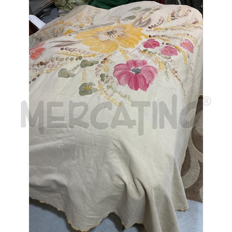 COPERTA MATRIMONIALE BEIGE DI COTONE FIORI GIALLI SMERLO GIALLO | Mercatino dell'Usato Teramo 1