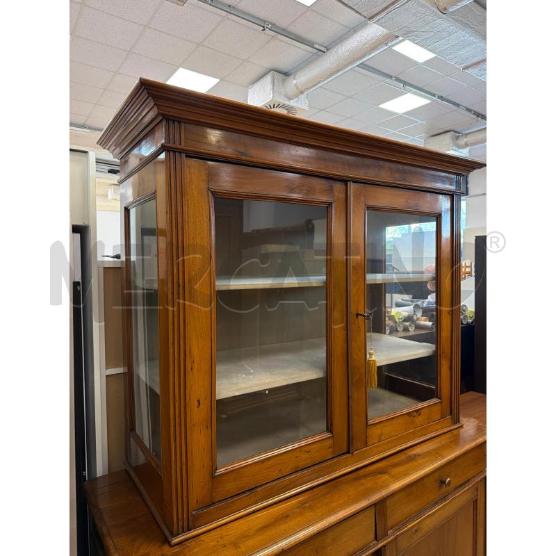 CREDENZA DOPPIOCORPO IN LEGNO MASSELLO EPOCA 2 ANTE SOTTO 2 CAS + VETRINA SOPRA 2 ANTE VETRI LATERAL | Mercatino dell'Usato Teramo 4