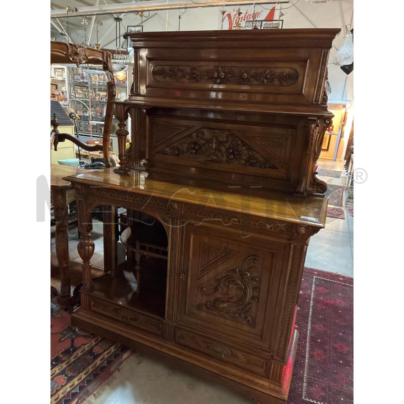 CREDENZA D'EPOCA CON PIATTAIA LEGNO INTAGLIATO 1SPORT.+2CASSETTI | Mercatino dell'Usato Teramo 1