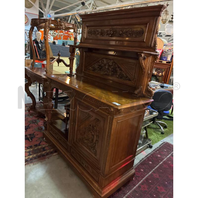 CREDENZA D'EPOCA CON PIATTAIA LEGNO INTAGLIATO 1SPORT.+2CASSETTI | Mercatino dell'Usato Teramo 2