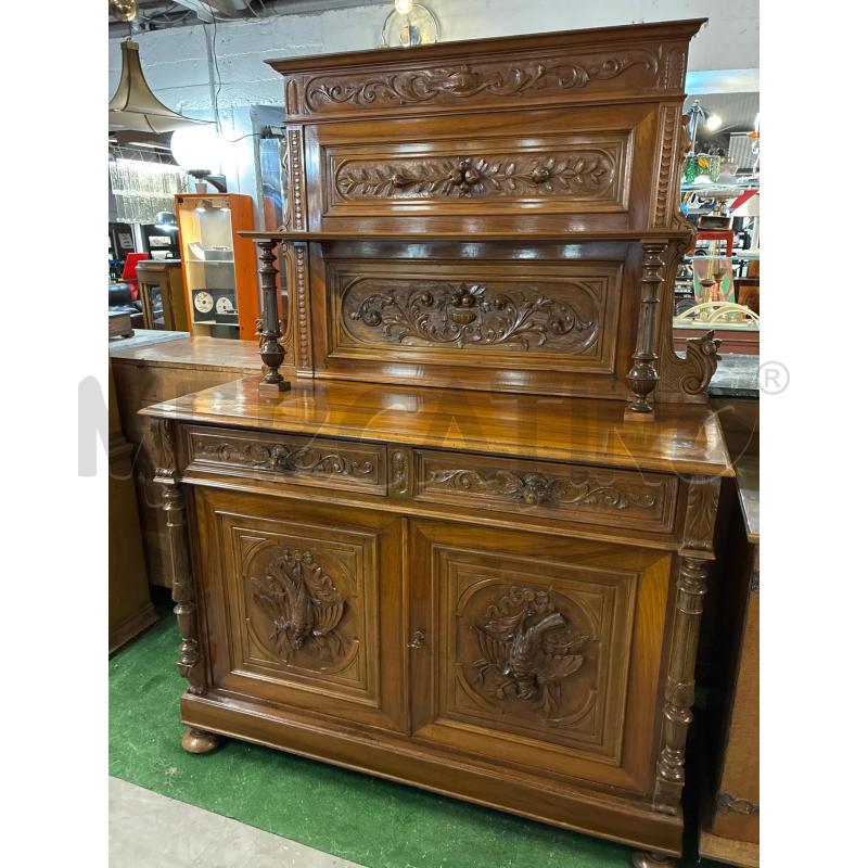 CREDENZA D'EPOCA CON PIATTAIA LEGNO INTAGLIATO 2SPORT.+2 CASSETTI | Mercatino dell'Usato Teramo 1