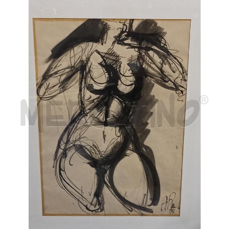 DISEGNO AMILCARE RAMBELLI 58 NUDO DONNA TECNICA MISTA SU CARTA FIRMATA CORN.ARGENTATA | Mercatino dell'Usato Teramo 4