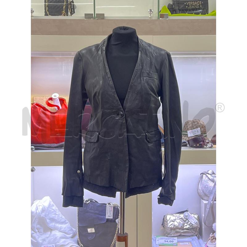 GIACCA DONNA GOLD CASE NERO VERA PELLE INTERNO GRIGIO LANA 1 BOTTONE | Mercatino dell'Usato Teramo 1