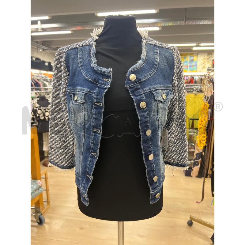 GIACCA DONNA KOCCA DI JEANS MANICA FILO BIANCO BLU | Mercatino dell'Usato Teramo 1