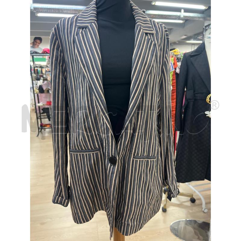GIACCA DONNA OLTRE RIGHE VERTICALI GRIGIO BEIGE 2 TASCHE | Mercatino dell'Usato Teramo 1