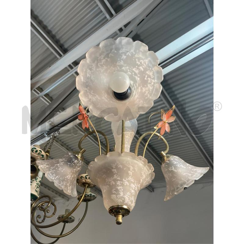 LAMPADARIO 3 LUCI COPPA VETRO E METALLO DORATO FIORE | Mercatino dell'Usato Teramo 1