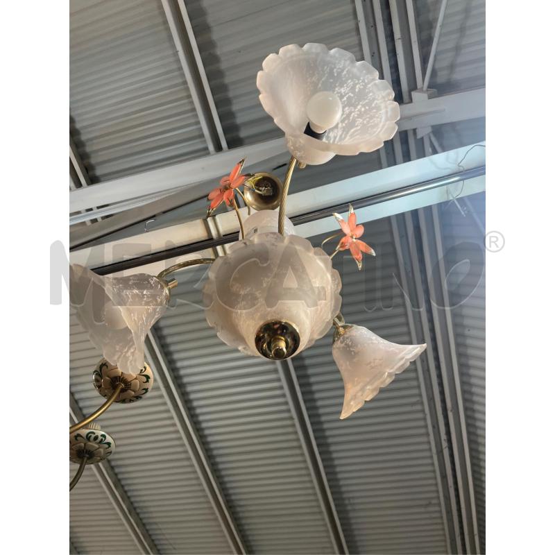 LAMPADARIO 3 LUCI COPPA VETRO E METALLO DORATO FIORE | Mercatino dell'Usato Teramo 3