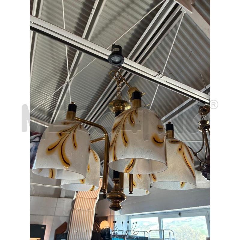LAMPADARIO 5 COPPE VETRO BIANCO FOGLIA DORATA -  | Mercatino dell'Usato Teramo 1