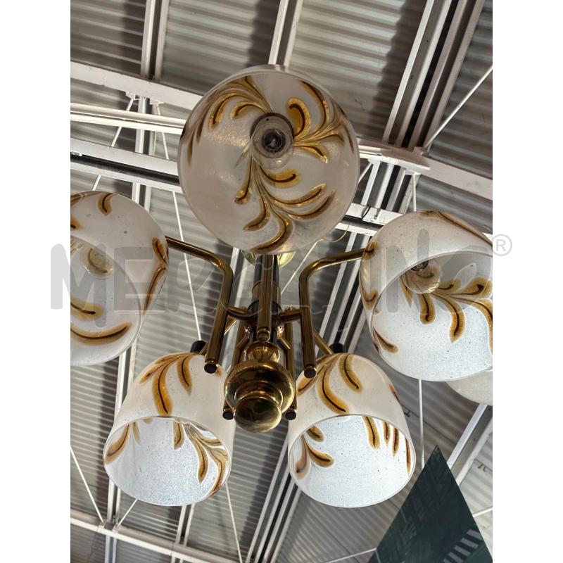LAMPADARIO 5 COPPE VETRO BIANCO FOGLIA DORATA -  | Mercatino dell'Usato Teramo 3