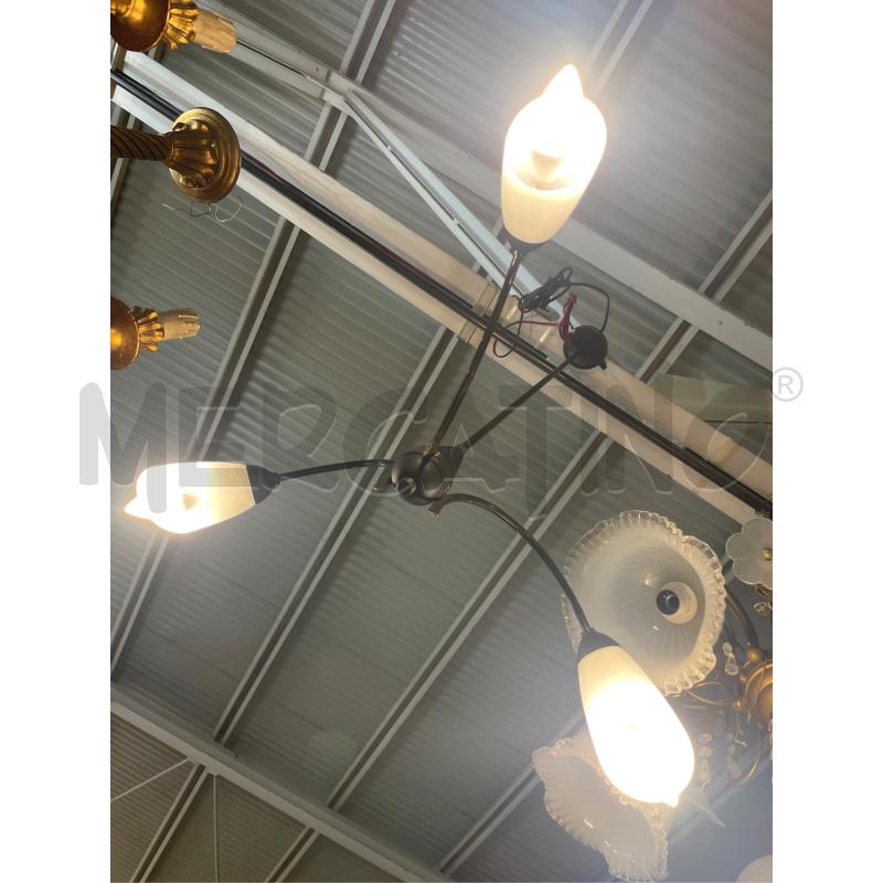 LAMPADARIO ANNI 60 BRACCIA FERRO VETRO OPALINE 3 LUCI | Mercatino dell'Usato Teramo 3