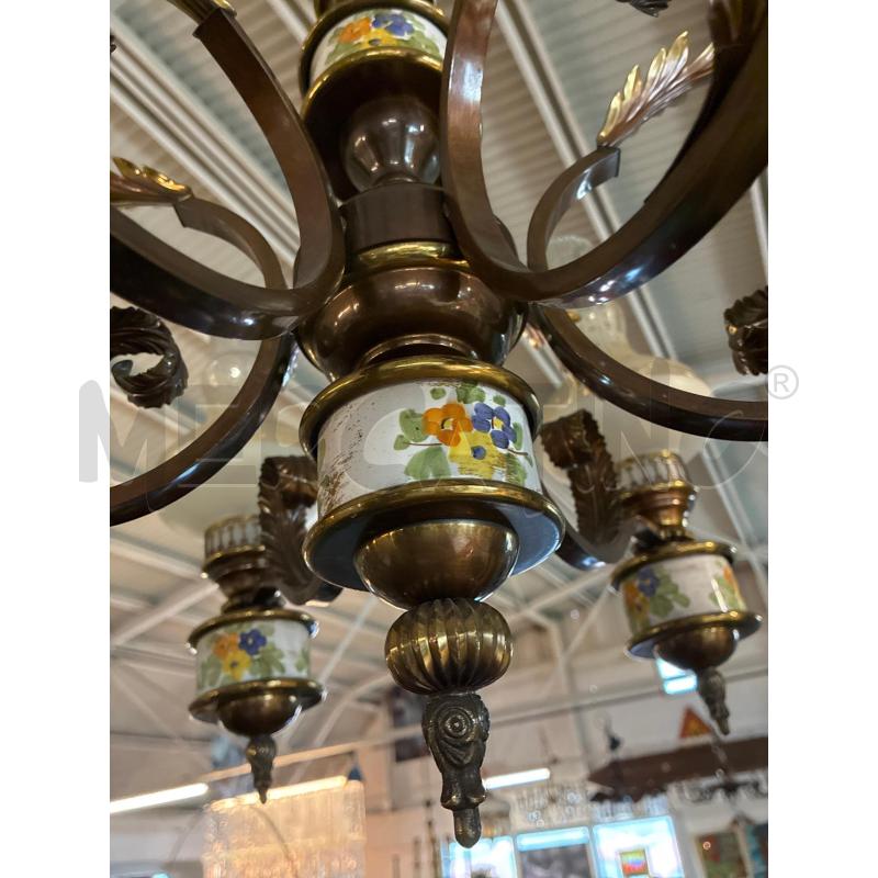 LAMPADARIO A BRACCI OTTONE CERAMICA 6 LUCI COPPE VETRO OPALINO | Mercatino dell'Usato Teramo 5