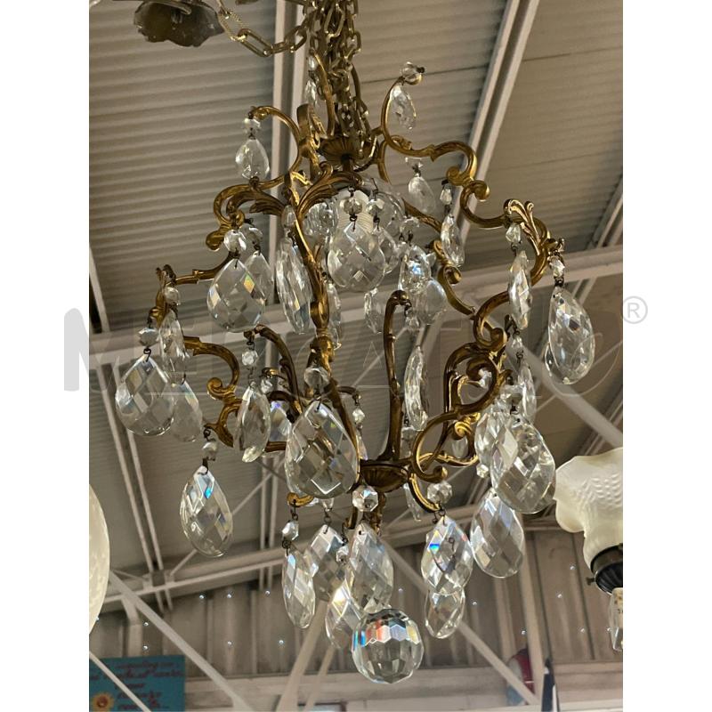 LAMPADARIO A GOCCE OTTONE CRISTALLI PENDENTI 1 LUCE | Mercatino dell'Usato Teramo 1