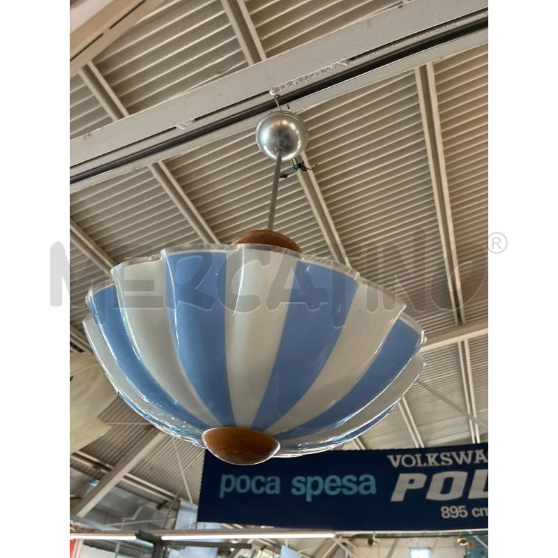 LAMPADARIO CAMPANA VETRO BLU BIANCA STELO LEGNO | Mercatino dell'Usato Teramo 1